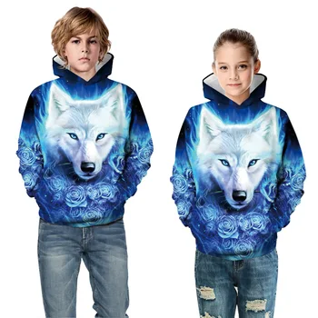 Толстовки для мальчиков Wolf 3D оверсайз для девочек-подростков 10-14 лет, детская толстовка для мальчиков, спортивная рубашка, детская одежда для детей