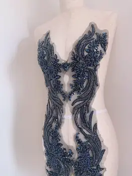 Темно-синяя аппликация из страз ручной работы для модного платья, танцевального костюма